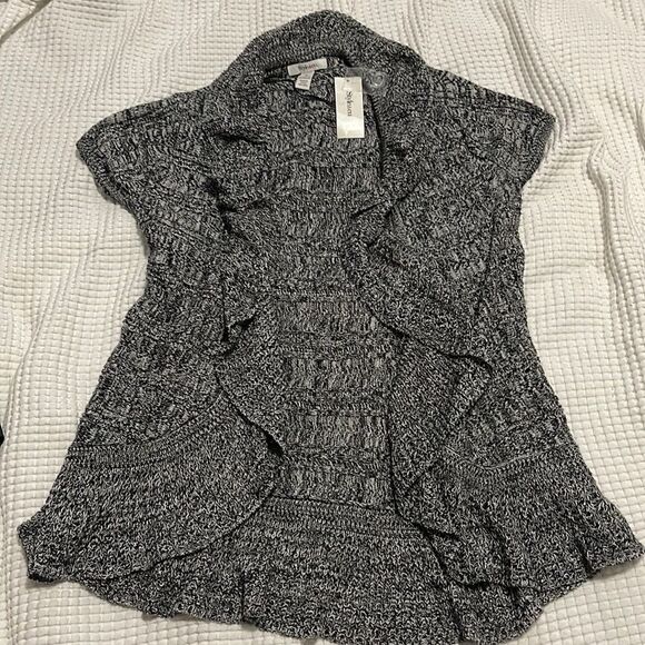NWT- Style & Co. -M. Open Knit Ruffle Cardigan - Picture 1 of 7